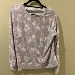 Grey sweater with light pink flower pattern